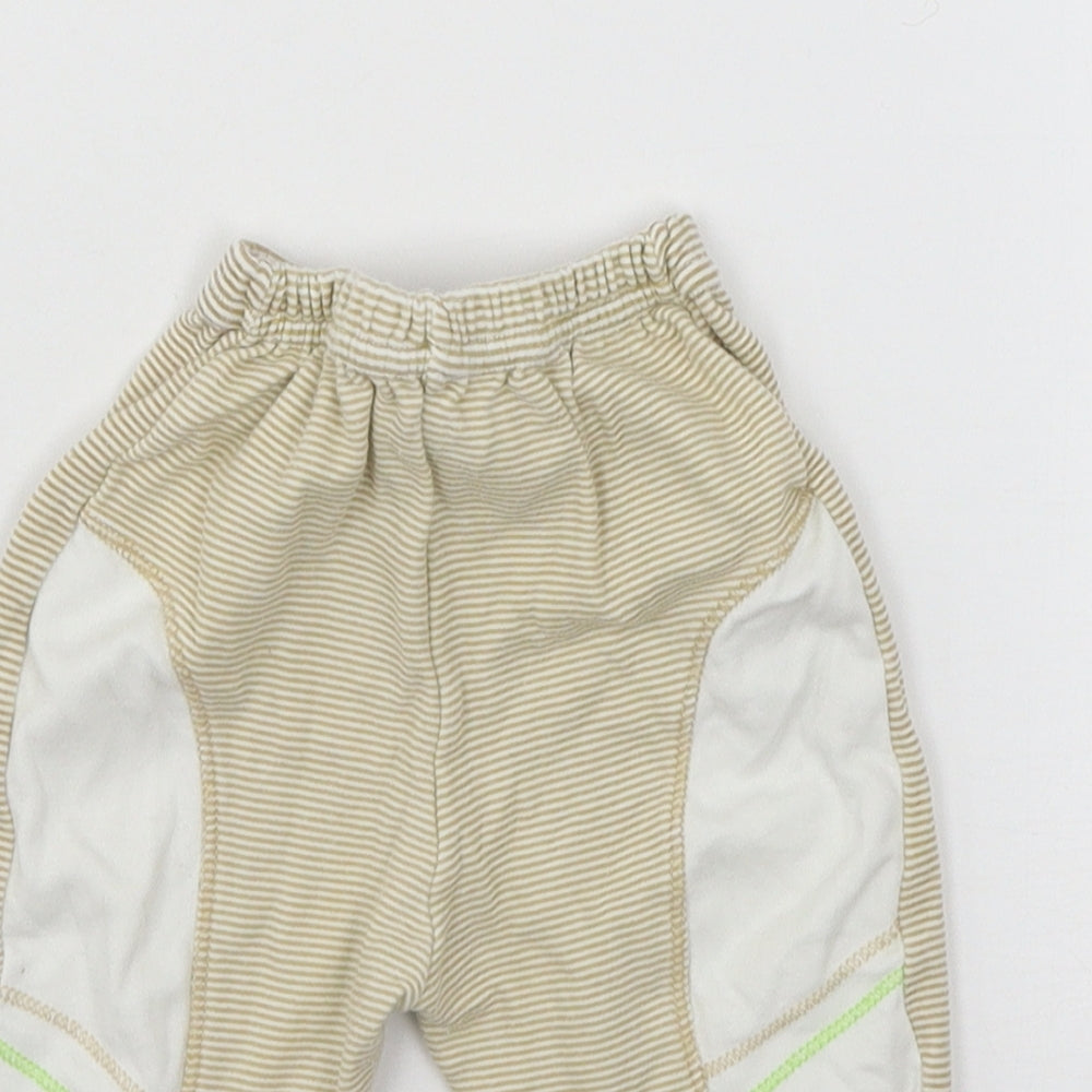 Preworn Boys Beige Striped Jersey Jogger Trousers Size 12 Months