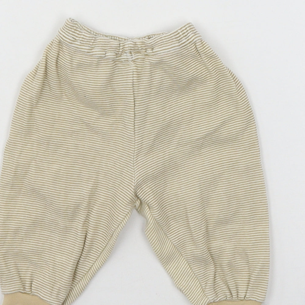 Preworn Boys Beige Striped Jersey Jogger Trousers Size 12 Months