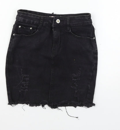 Yu & me Womens Black  Denim A-Line Skirt Size S  - Distressed
