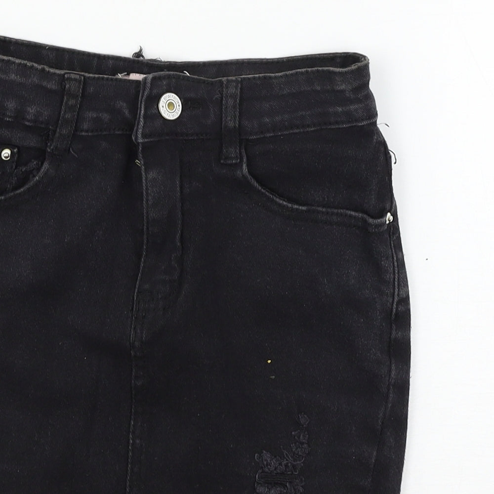 Yu & me Womens Black  Denim A-Line Skirt Size S  - Distressed