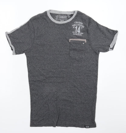 Front view of T-Traxx women’s grey basic t-shirt, size L