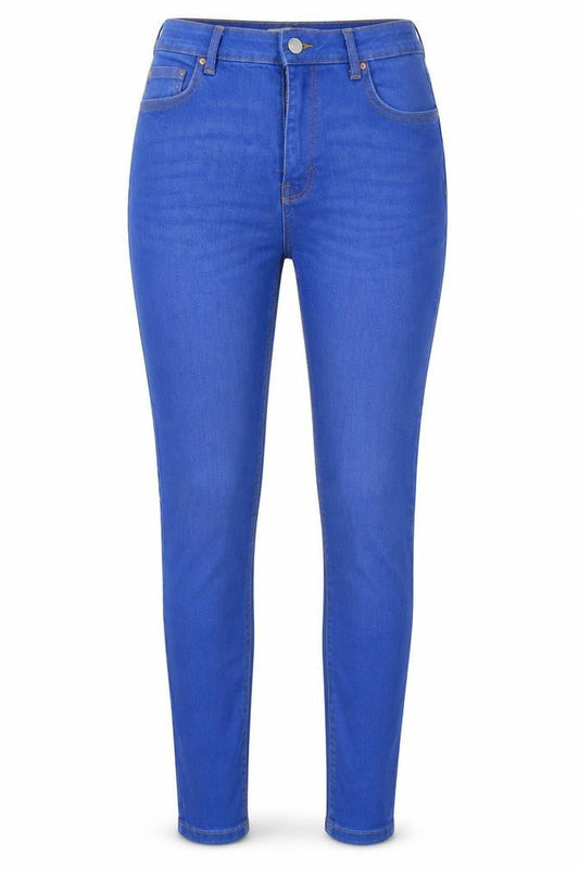 Front view of Denim & Co. women’s blue denim jegging jeans, size UK 12, 30-inch leg