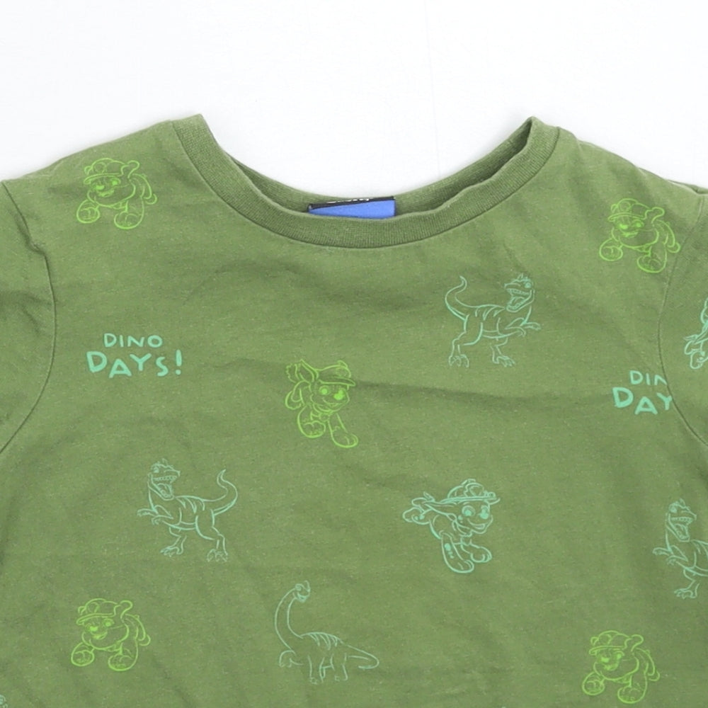 Close-up detail of George girls’ green basic t-shirt, size 2-3, years