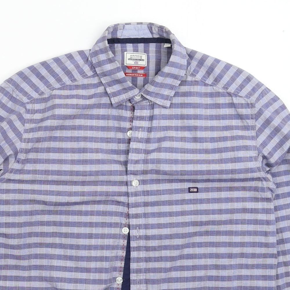 Arrow Mens Blue Striped   Button-Up Size M
