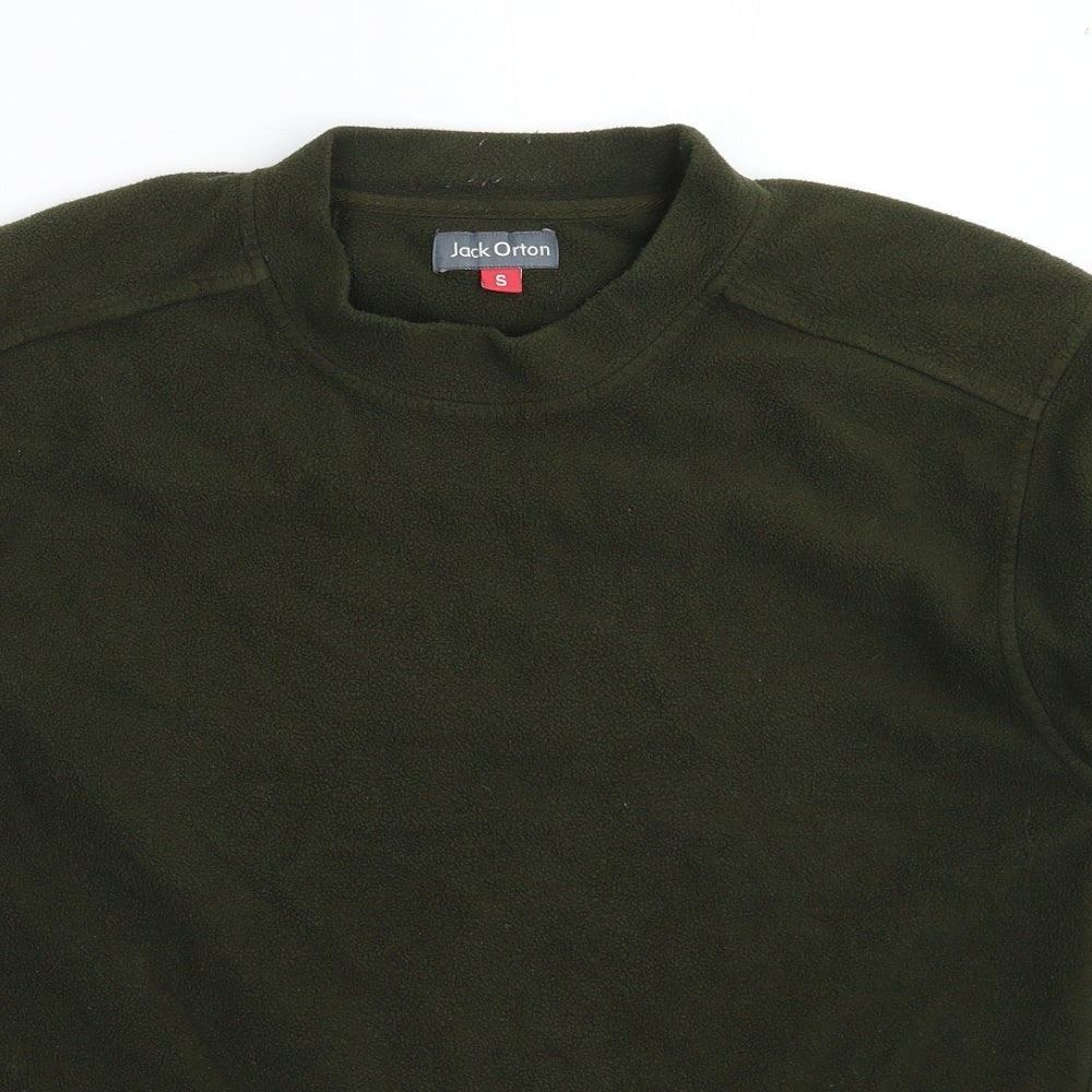 Close-up detail of Jack Orton men’s green fleece pullover sweatshirt, size S