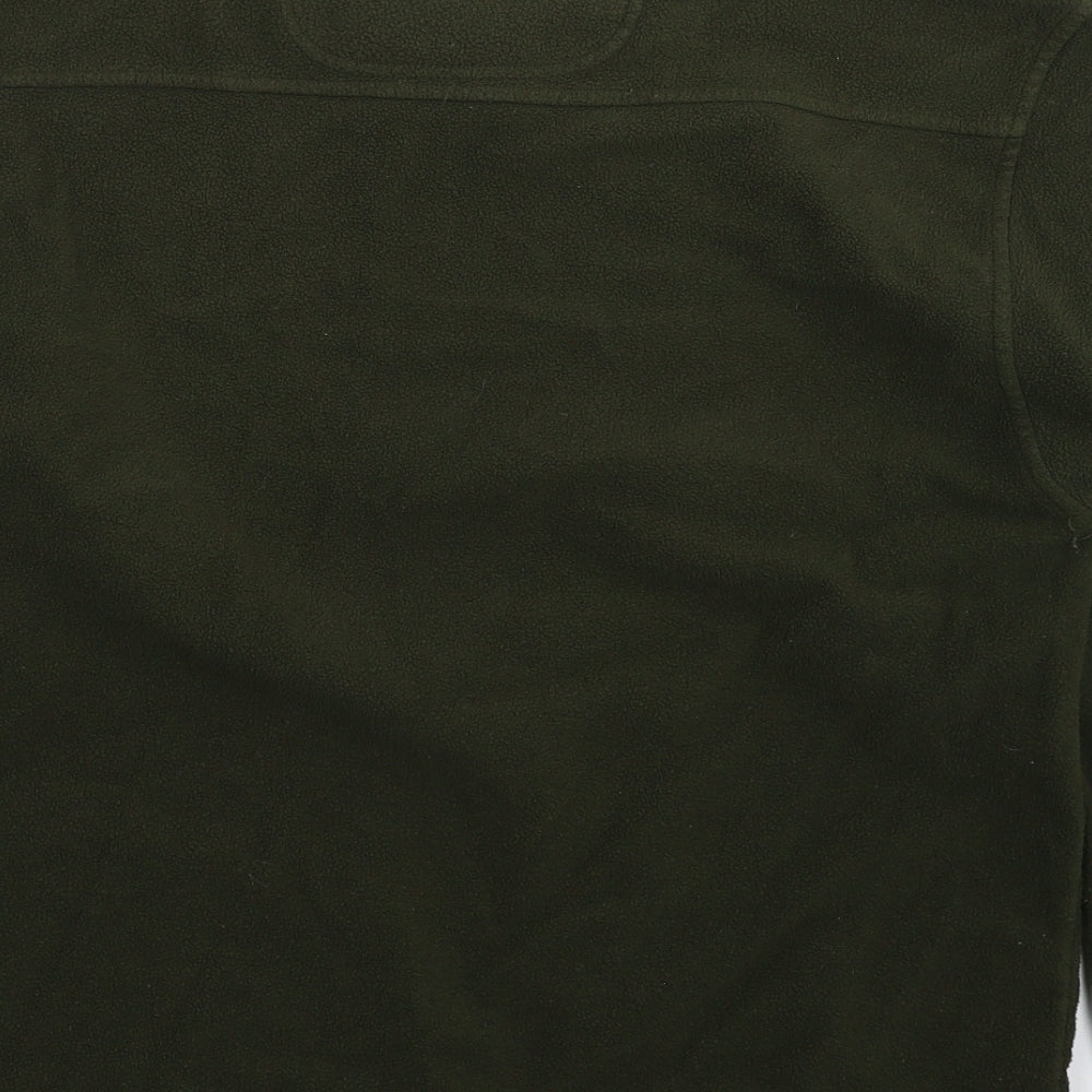 Brand and care label for Jack Orton men’s green fleece pullover sweatshirt, size S