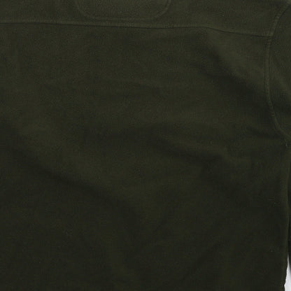 Brand and care label for Jack Orton men’s green fleece pullover sweatshirt, size S