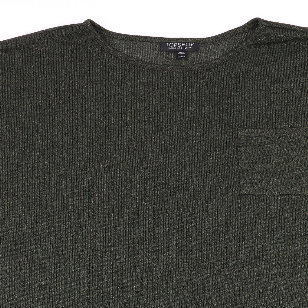 Womens UK Size 10 Topshop Green Basic T-Shirt