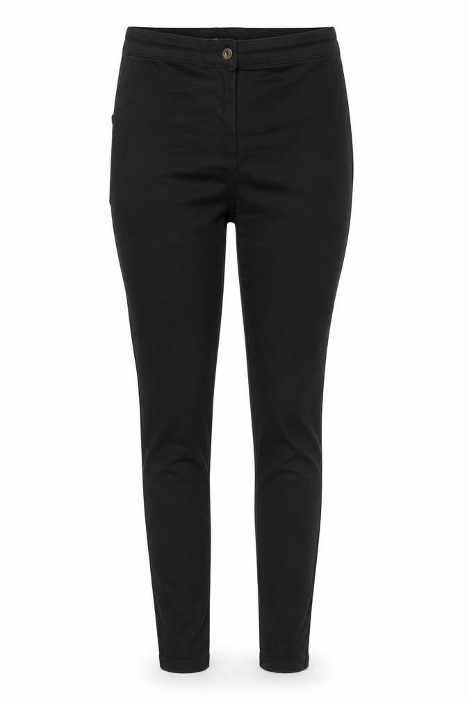 Front view of Collusion women’s black denim jegging leggings, size UK 28, 28-inch leg