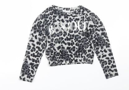 Primark Girls Grey Animal Print  Basic T-Shirt Size 8-9 Years