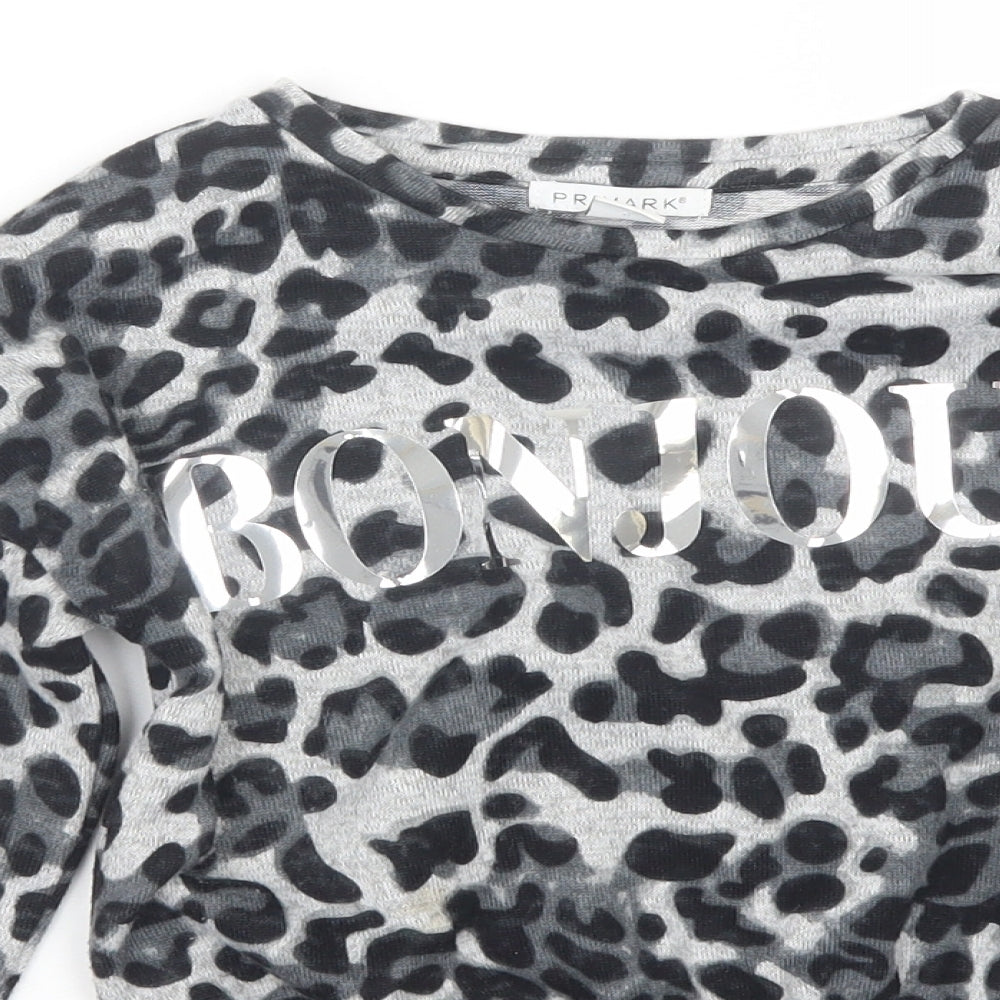 Primark Girls Grey Animal Print  Basic T-Shirt Size 8-9 Years