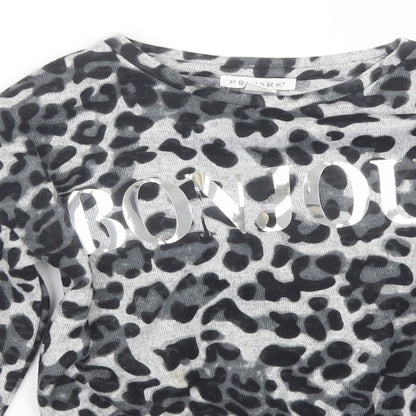 Primark Girls Grey Animal Print  Basic T-Shirt Size 8-9 Years