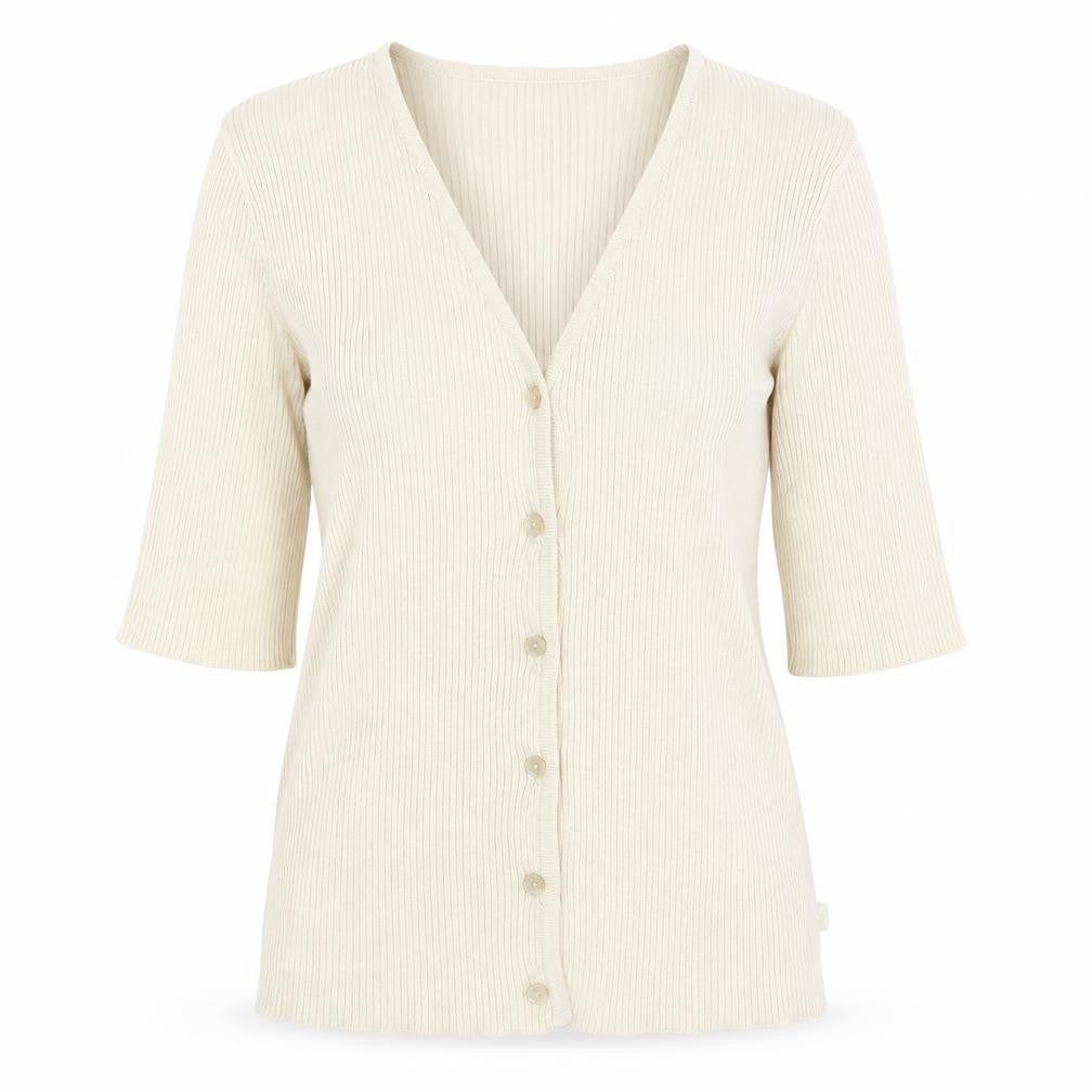 Front view of S Oliver women’s beige cardigan jumper, size UK 8