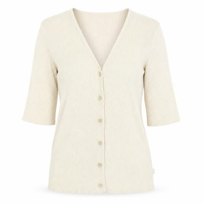 Front view of S Oliver women’s beige cardigan jumper, size UK 8