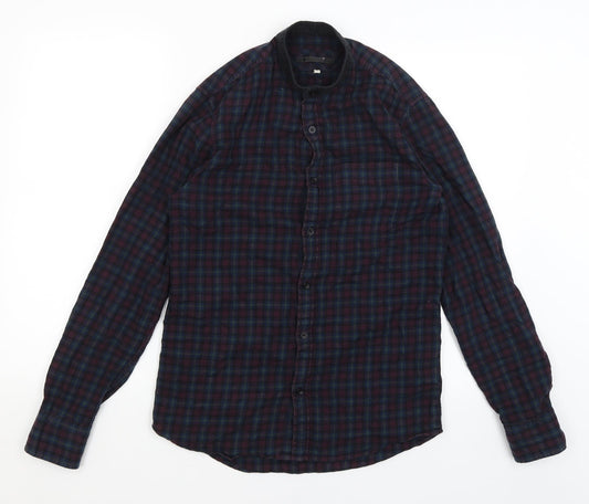 River Island Mens Blue Plaid   Button-Up Size XS