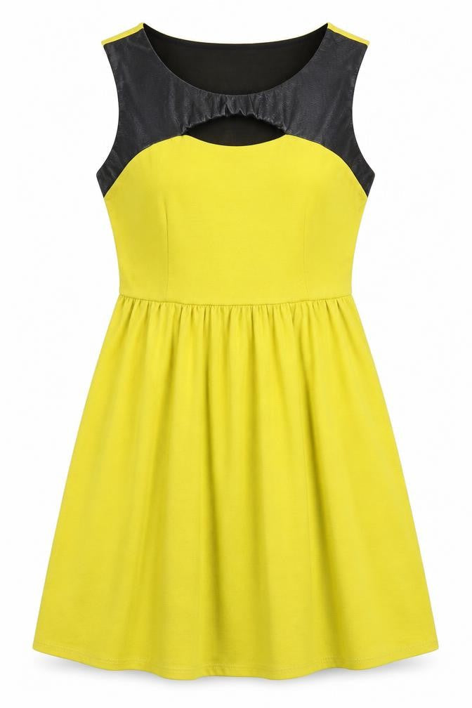 Front view of Savida women’s yellow fit & flare, size UK 12