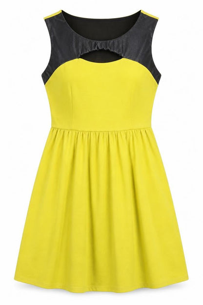 Front view of Savida women’s yellow fit & flare, size UK 12