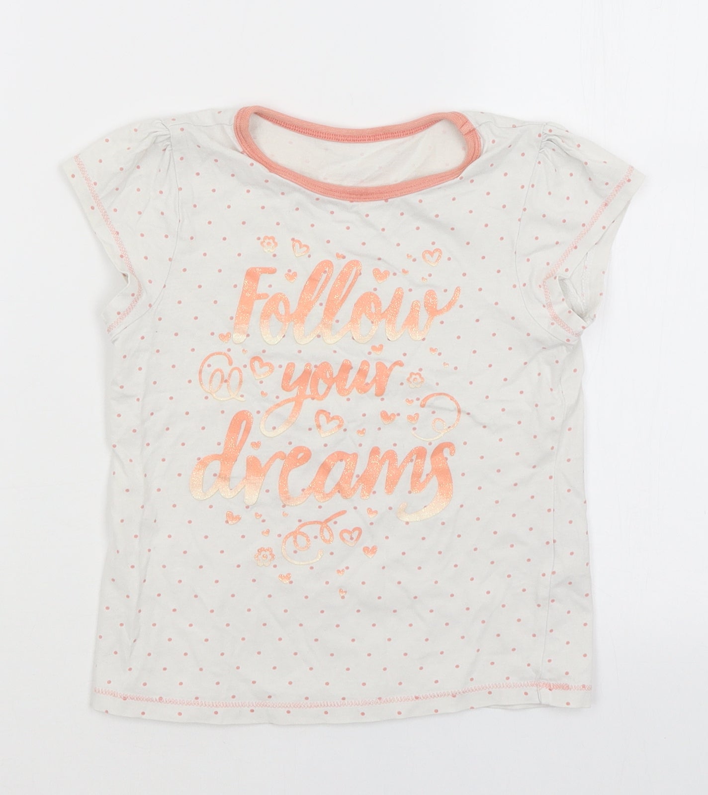 George Girls White Spotted  Basic T-Shirt Size 5-6 Years
