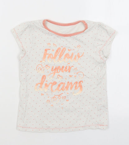 George Girls White Spotted  Basic T-Shirt Size 5-6 Years