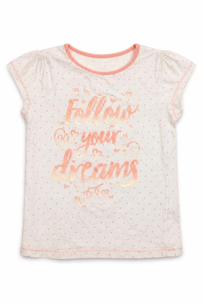 Front view of George girls’ white spotted basic t-shirt, size 5-6, years