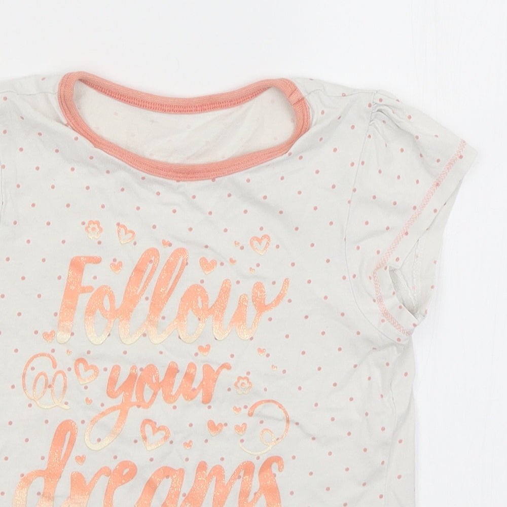 George Girls White Spotted  Basic T-Shirt Size 5-6 Years