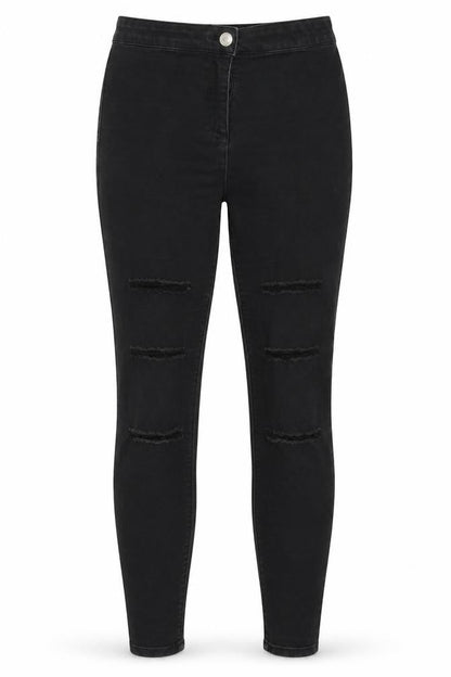 Front view of Papaya women’s black skinny jeans, size UK 10, 26-inch leg