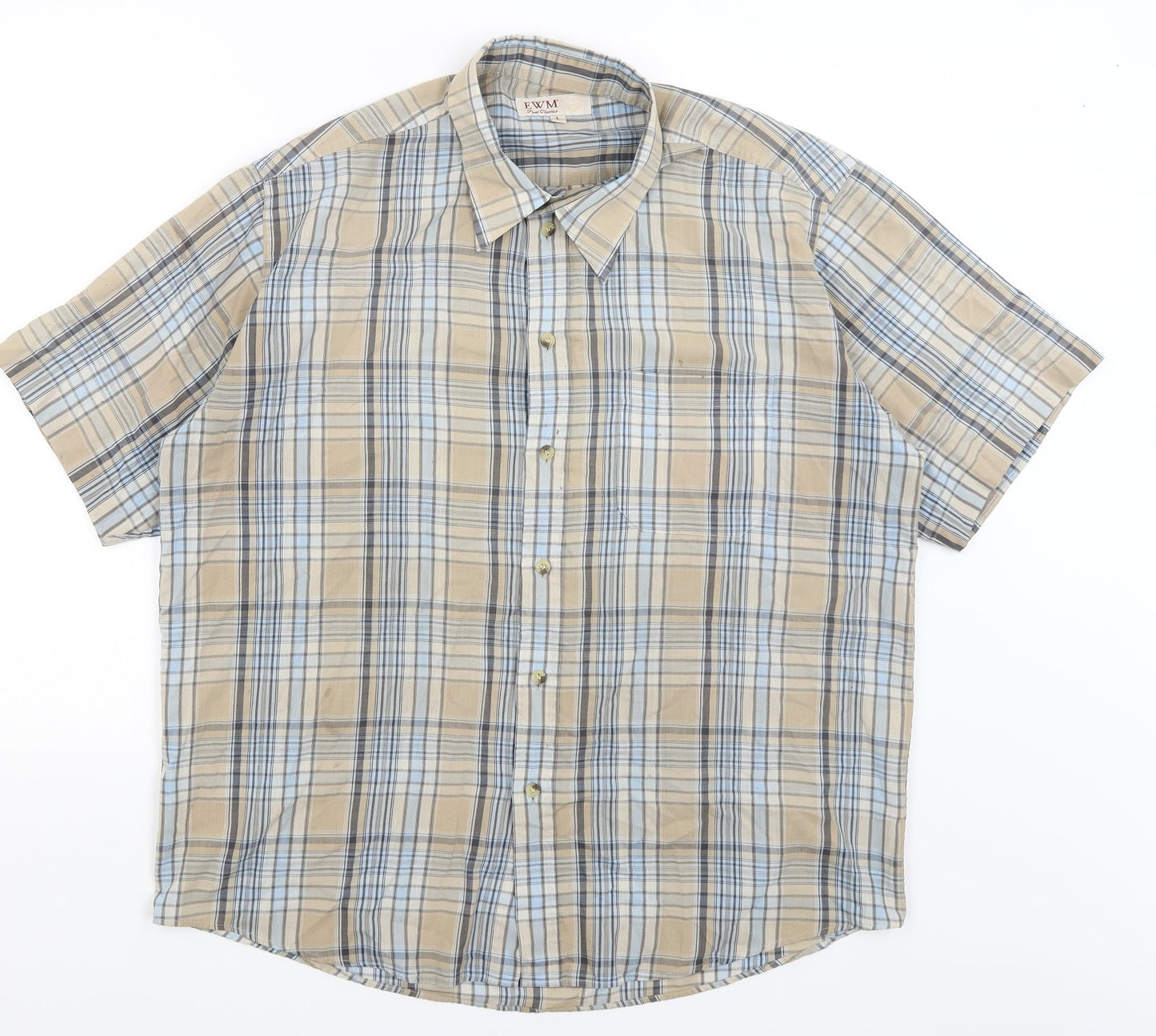 Mens UK Size L EWM Brown  Button-Up Short Sleeve Casual Shirt