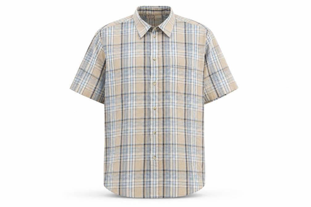 Mens UK Size L EWM Brown  Button-Up Short Sleeve Casual Shirt