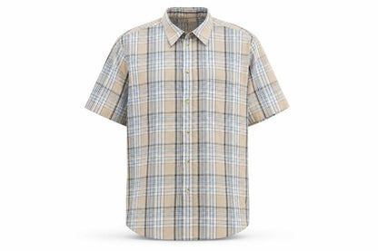 Mens UK Size L EWM Brown  Button-Up Short Sleeve Casual Shirt