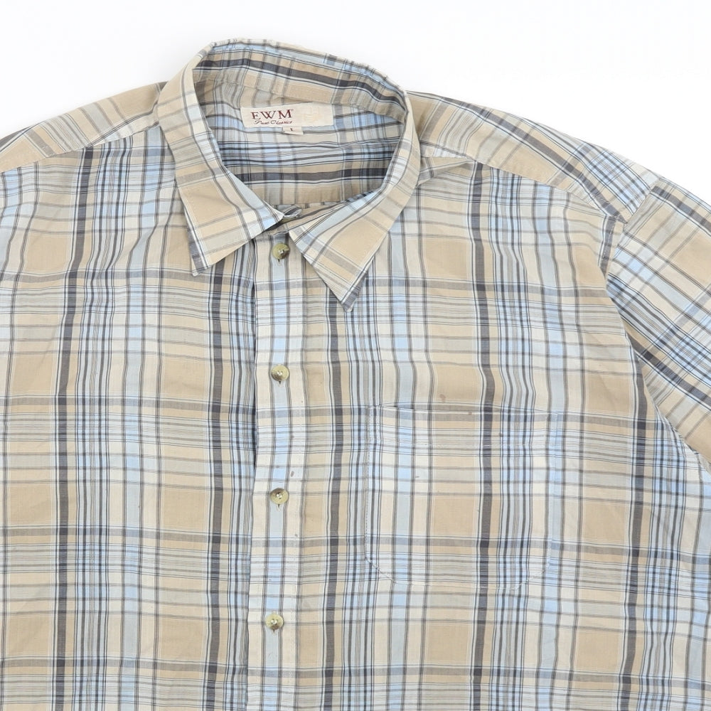 Mens UK Size L EWM Brown  Button-Up Short Sleeve Casual Shirt