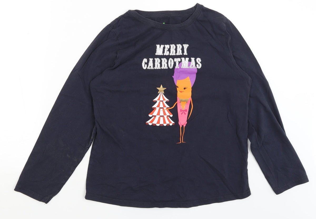 Additional front view of Avenue women’s blue solid top pyjama set, size M, - merry carrotmas