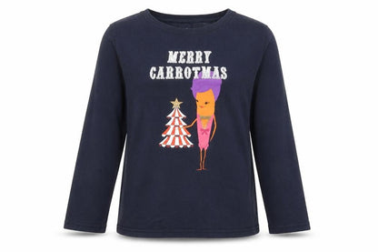 Front view of Avenue women’s blue solid top pyjama set, size M, - merry carrotmas