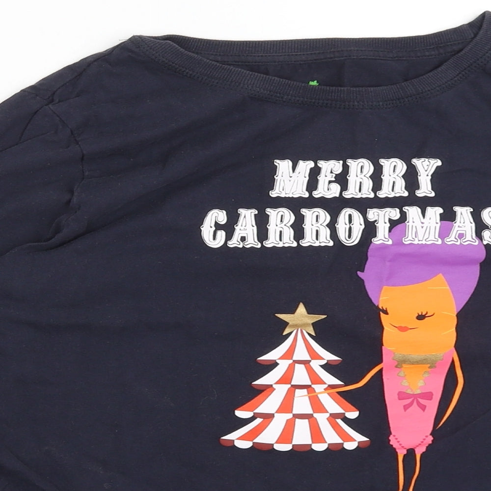 Close-up detail of Avenue women’s blue solid top pyjama set, size M, - merry carrotmas