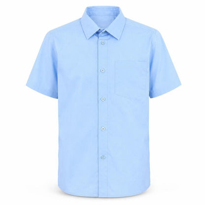 Front view of Tu boys’ blue basic button-up, size 9, years