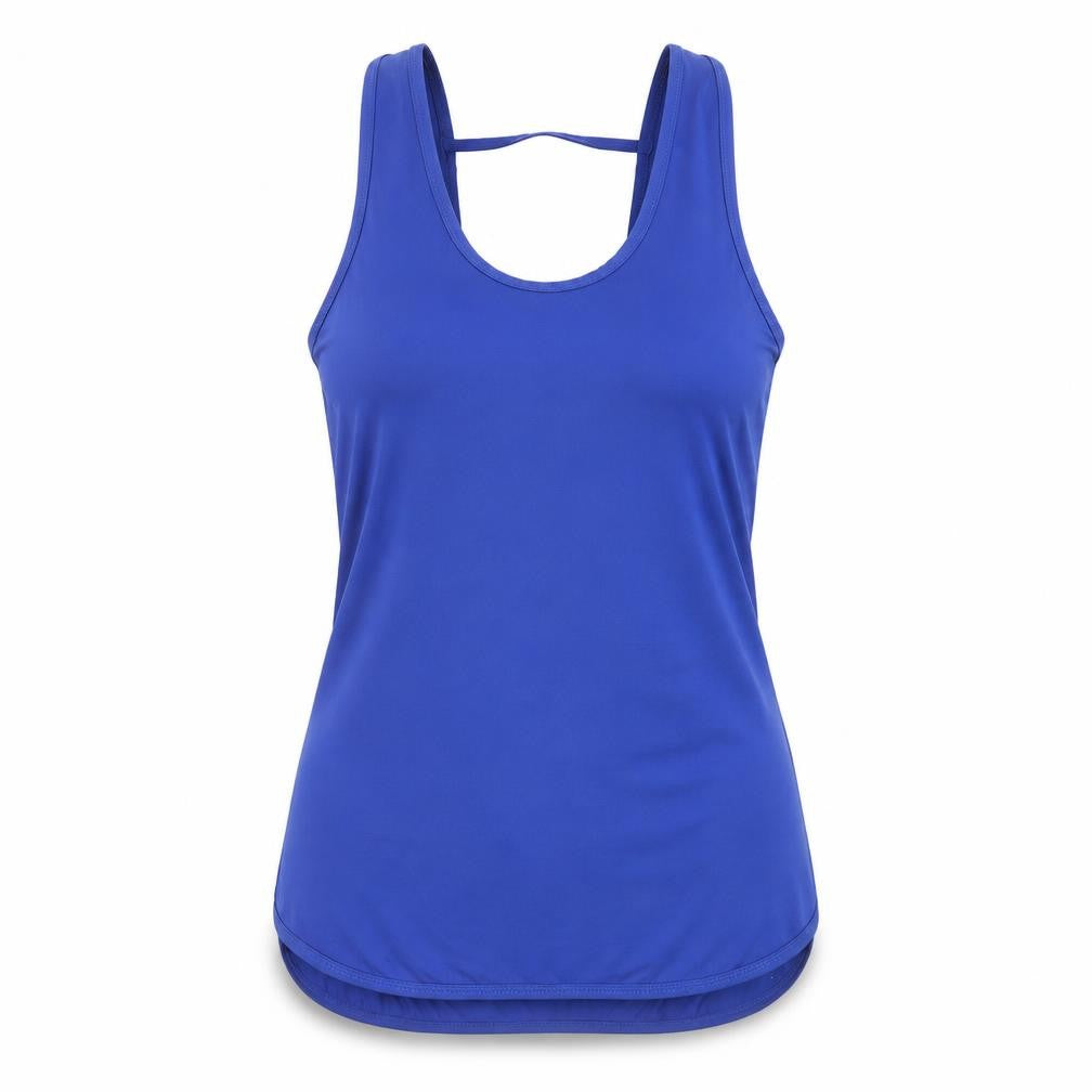 Front view of Race at Your Pace women’s blue basic tank, size L