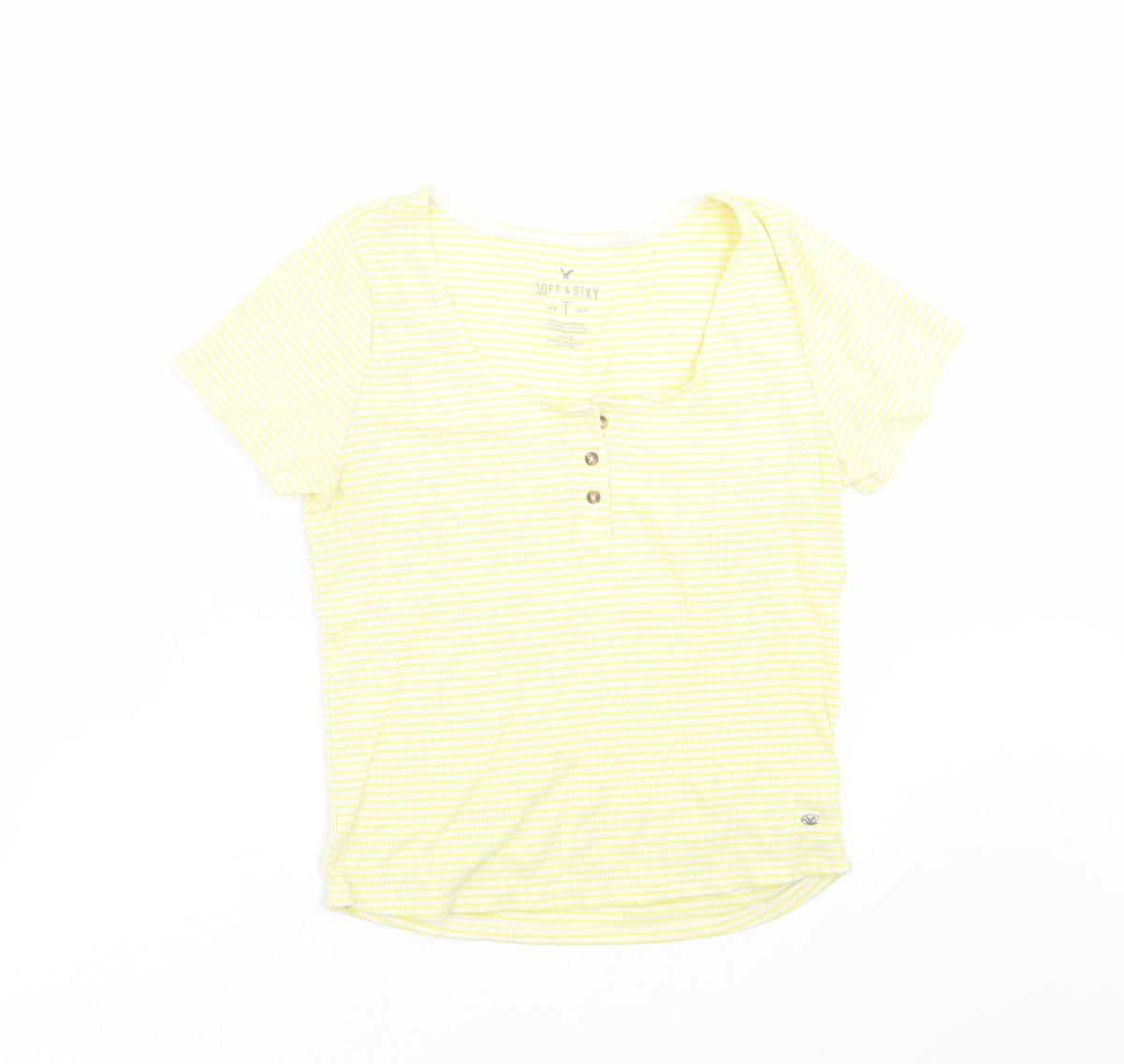 Additional front view of SOFT & SEXY women’s yellow striped basic t-shirt, size L