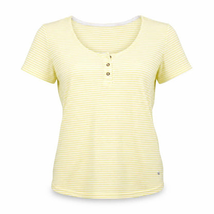 Front view of SOFT & SEXY women’s yellow striped basic t-shirt, size L