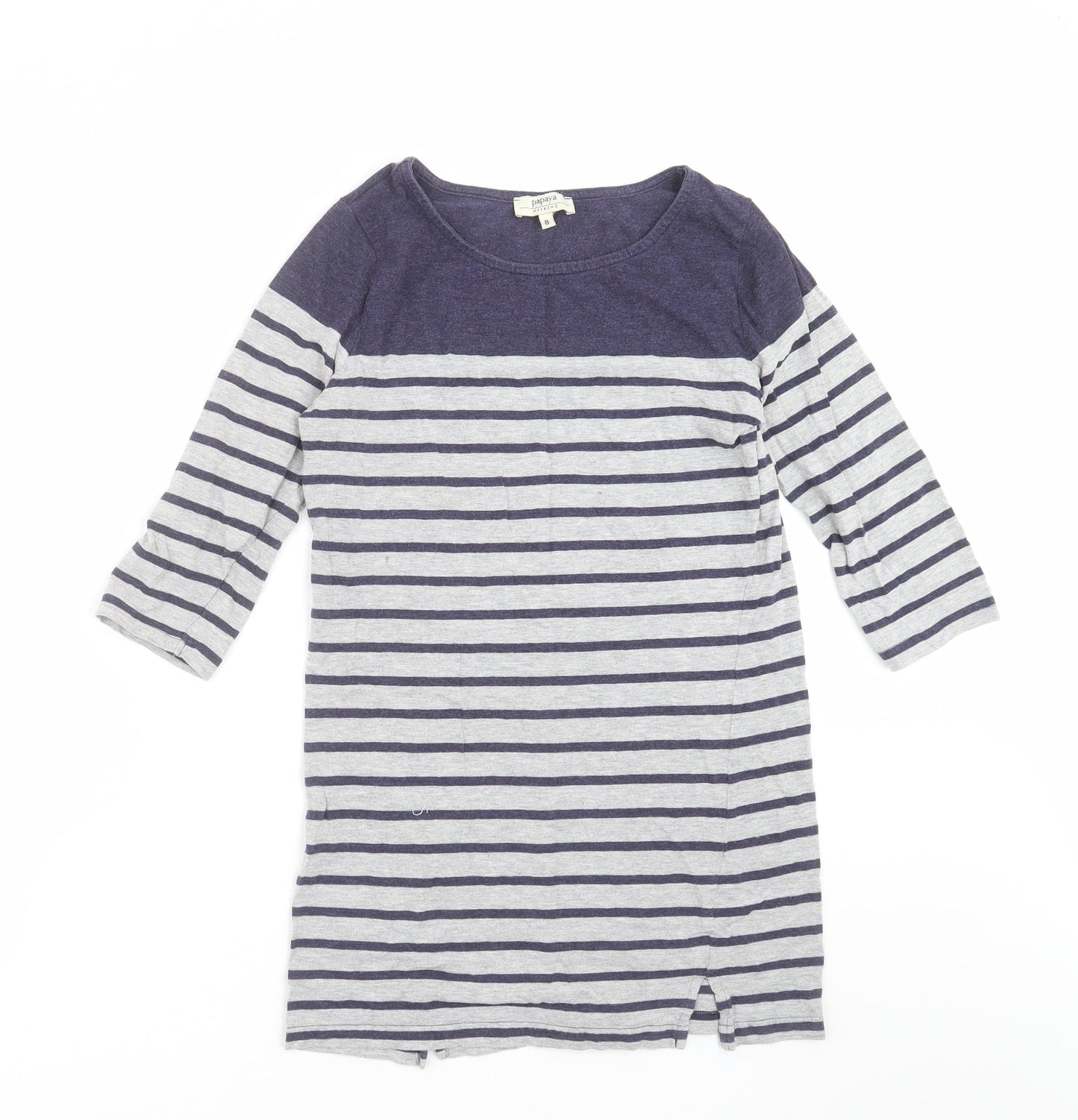 Papaya Womens Grey Striped  Basic T-Shirt Size 8