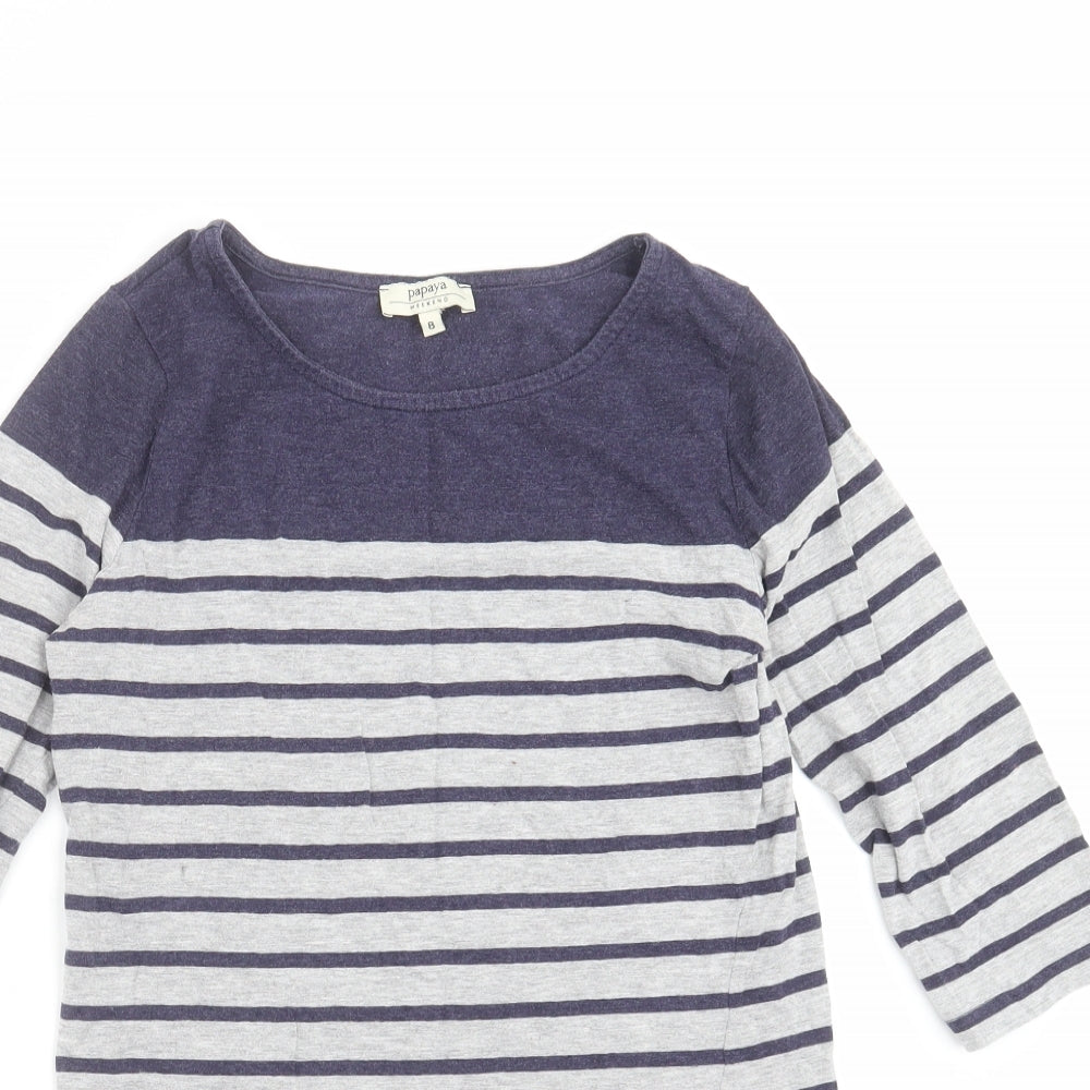 Papaya Womens Grey Striped  Basic T-Shirt Size 8