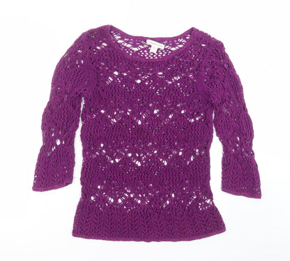 Coldwater Creek Womens Purple Geometric Knit Pullover Jumper Size 8