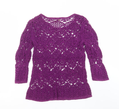 Coldwater Creek Womens Purple Geometric Knit Pullover Jumper Size 8