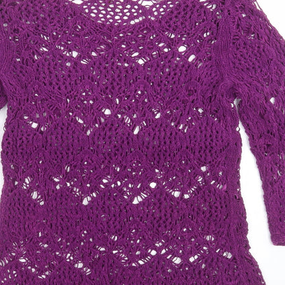 Coldwater Creek Womens Purple Geometric Knit Pullover Jumper Size 8