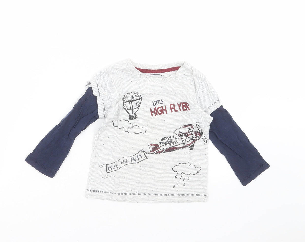 Additional front view of Matalan boys’ grey basic t-shirt, size 18-24, months - high flyer