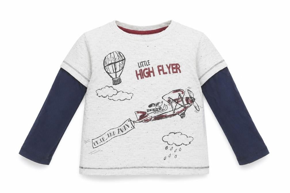 Front view of Matalan boys’ grey basic t-shirt, size 18-24, months - high flyer