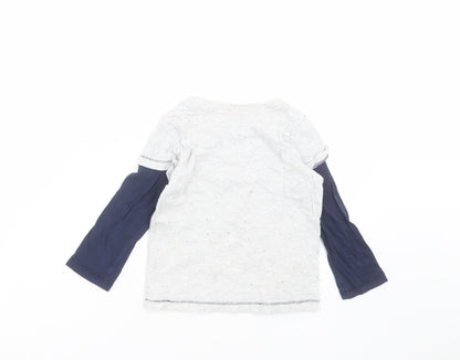 Back view of Matalan boys’ grey basic t-shirt, size 18-24, months - high flyer