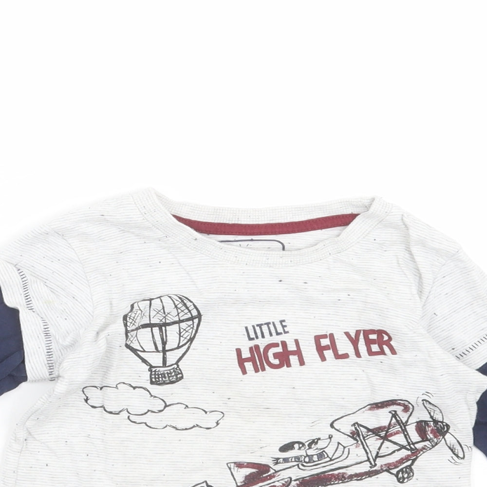 Close-up detail of Matalan boys’ grey basic t-shirt, size 18-24, months - high flyer