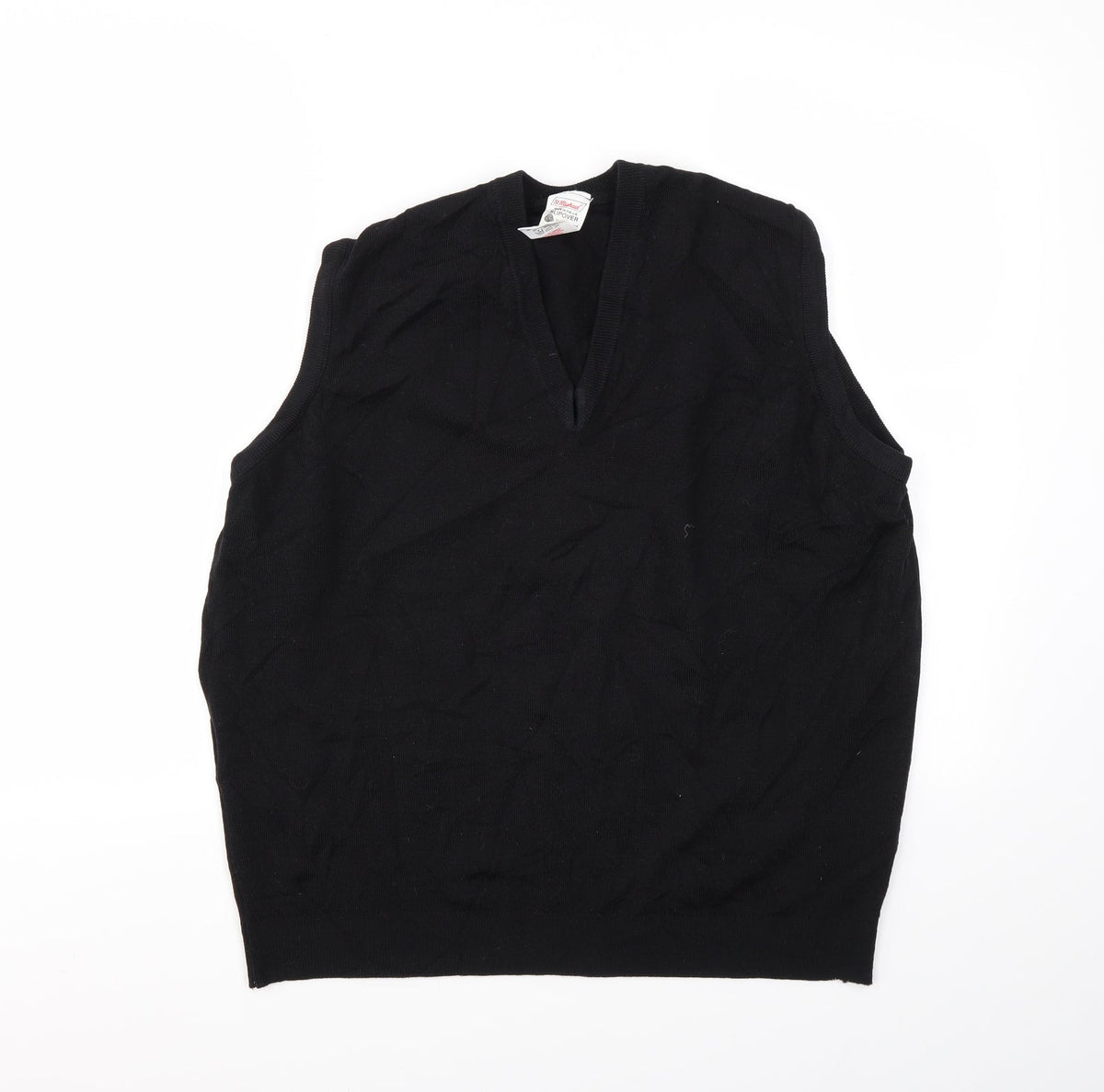 Additional front view of St Michael men’s black pullover sweatshirt, size S