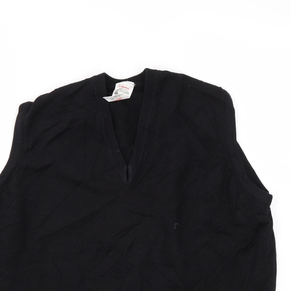 Close-up detail of St Michael men’s black pullover sweatshirt, size S