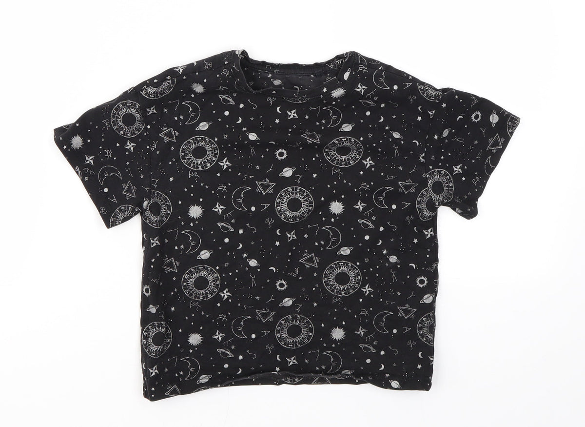 Front view of Next girls’ black argyle/diamond basic t-shirt, size 3, years