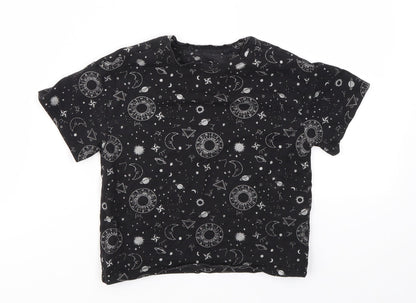 Front view of Next girls’ black argyle/diamond basic t-shirt, size 3, years